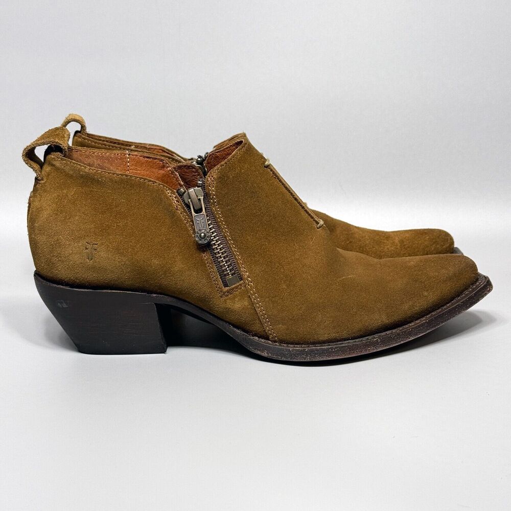 Frye Sacha Moto Shortie Womens Size 7 Ankle Booties Brown Suede Dual Zip